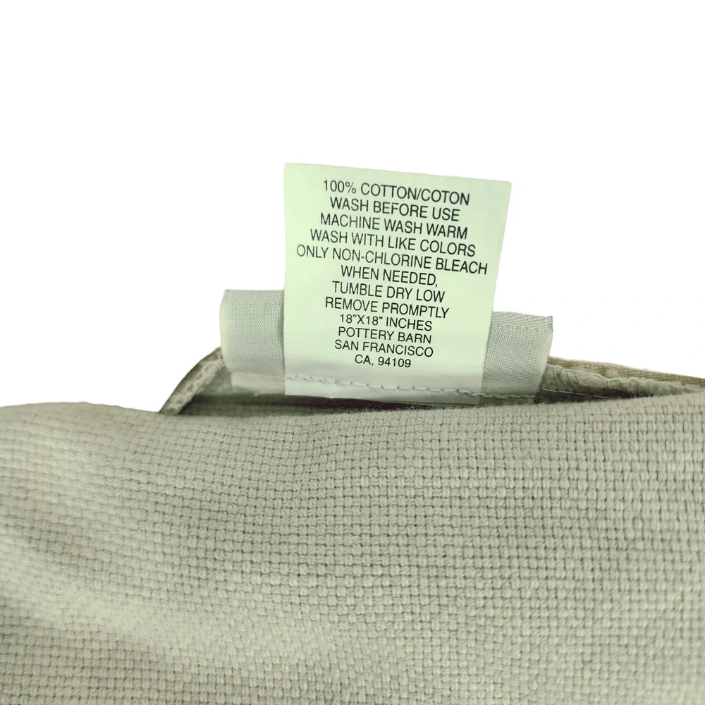Pottery Barn Pillow Cover & Down‎ Insert 18x18 Beige Canvas 100% Cotton